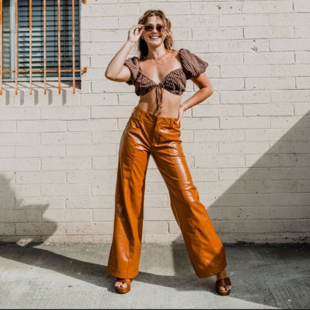 NWOT Free People Faux Leather Wide Leg Pants 4